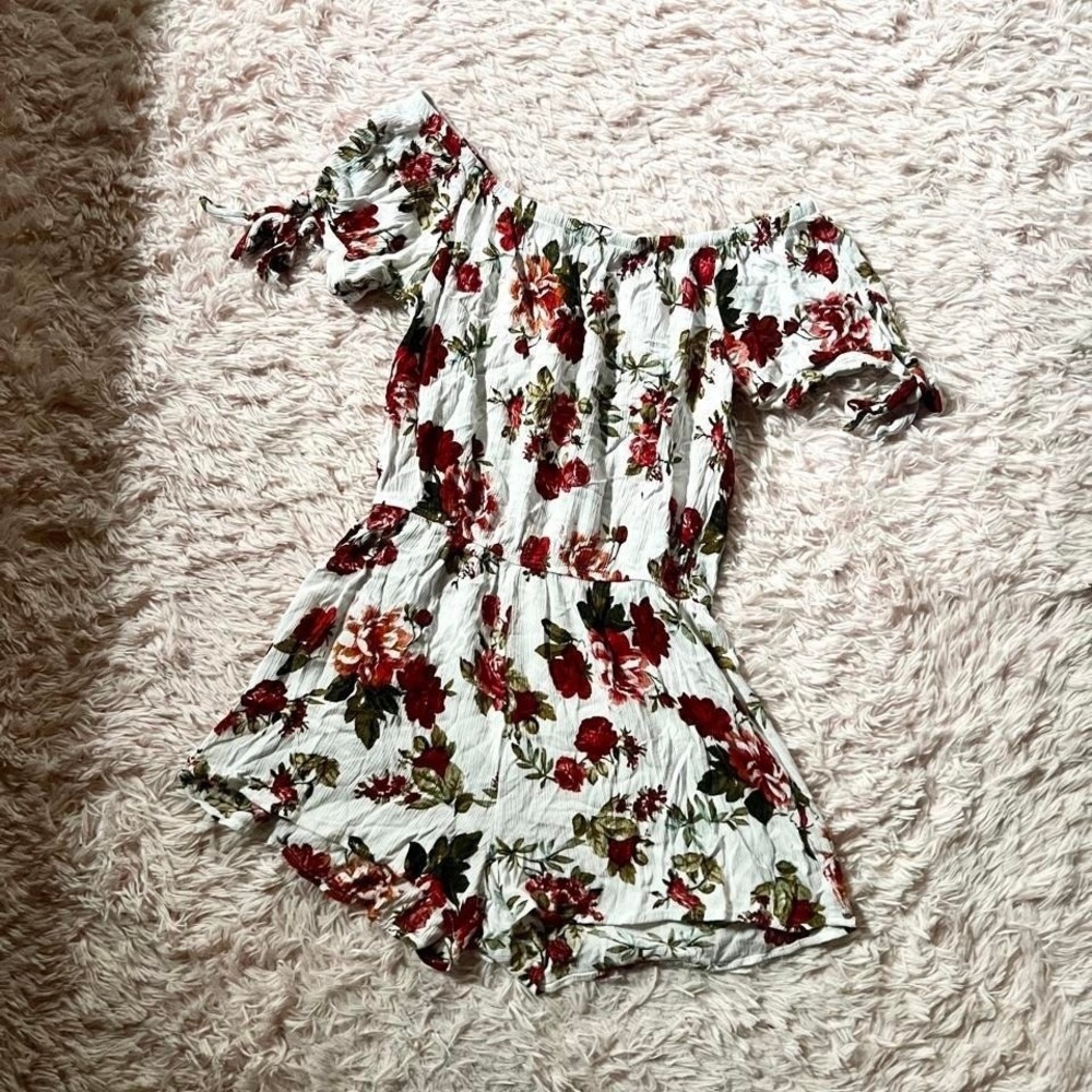 Floral Whimsical Boho Cottage Core Off Shoulder Romper Womens S Coquette Twee